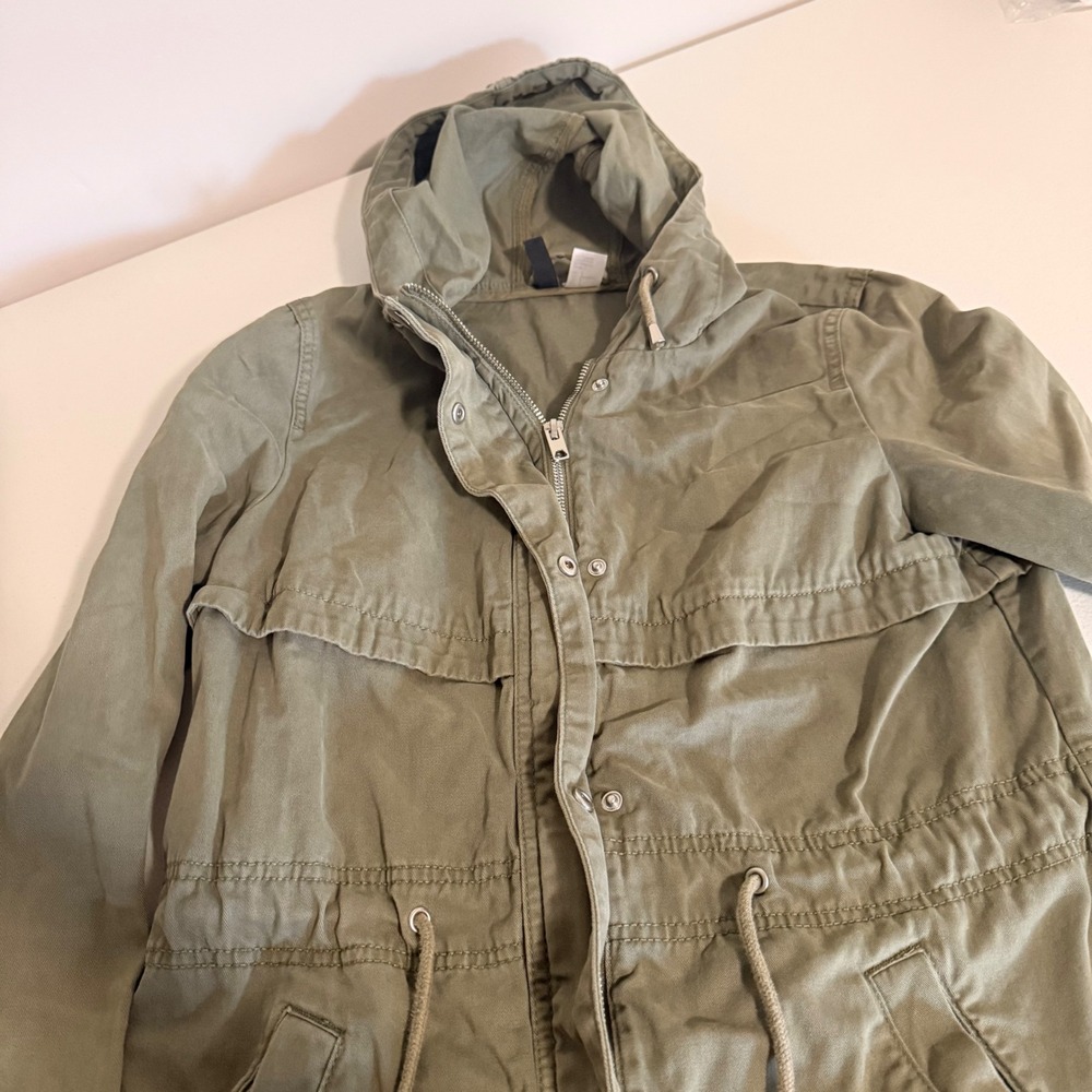 H&M Divided Women Green Utility Jacket Hooded Cotton Field Coat Size 2 0678660 8